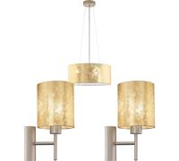 Ceiling Pendant Light & 2x Matching Wall Lights Champagne & Gold Fabric Shade