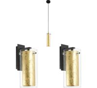 Elegant Ceiling Pendant Light With 2 Matching Wall Sconces In Clear Glass And Gold Finish