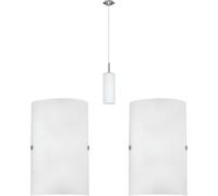 Ceiling Pendant Light & 2x Matching Wall Lights Satin Nickel Glass Hanging Lamp Loops Metallics One Size