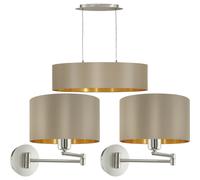 Elegant Taupe And Gold Ceiling Pendant Light With Matching Wall Sconces