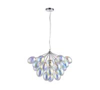 Ceiling Pendant Light Chrome Plate & Iridescent Glass 6 x 28W G9 Dimmable