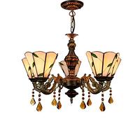 Ceiling Pendant Light Fixture 24" 5 Heads Chandelier Tiffany Multicolor Glass Pendant Lamp Restaurant Hanging Light Cafe Bar Living Room Hanging Light