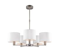 Ceiling Pendant Light Matt Nickel Plate & Vintage White Fabric 5 x 40W E14