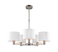 Ceiling Pendant Light Matt Nickel Plate & Vintage White Fabric 5 x 40W E14