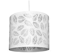 Ceiling Pendant Lightshade Silver Metal Drum with Cut Out Leaf Design and Ivory Lining (Barrow)