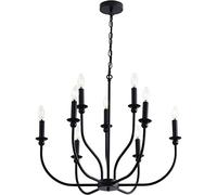 ceiling Retro Industrial Candle Chandelier Farmhouse Metal Pendant Light Matte Black Hanging Ceiling Lighting Fixture for Bedroom Living Dining Room Kitchen Island
