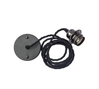 Ceiling Rose Pendant Lamp Set Vintage Hanging Light Fitting E27 Edison Retro Bulb with 2m Fabric Cable Flex | Black Finish