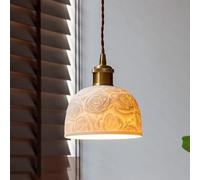 ceiling RXPVUXE Retro Ceramic Pendant Light Dome Kitchen Island Lighting Fixture, Japanese Style Beautiful Rosette Texture White Ceramic E27 Nordic Steel Brass Hanging Lamp