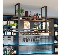 Ceiling Shelf - 2-Storey Ceiling Hanging Wine Rack, Wall Mounted Solid Wood Kitchen Storage Rack, Hanging Metal Storage Display Rack,for Kitchen/Bar/Ceiling Plant Rack Black,120cm