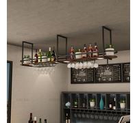 Ceiling Shelf - Ceiling Hanging Wine Rack, Metal Floating Shelves Wall Mounted Wine Glass Holder Hanging Decor Storage Rack With Stemware Holder, for Bar, Cafe (Color : Black, Si