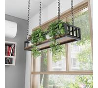 Ceiling Shelf for Wrought Iron Solid Wood Ceiling Hanging Wine Bottle Holder Bar Counter Restaurant Greenery Floating Suspended Decorative Racks(140x25x15cm)