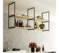Ceiling Shelf, Kitchen Pot Rack Wine Bottle Holder Plant Stand, 2 Tier Industrial Hanging Display Rack, Wood and Iron Storage Shelving for Restaurant, Bar, Home, Balcony (Size : 100x30x80cm)