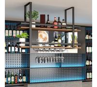 Ceiling Shelf, Wine Rack, 2-Layer Industrial Hanging Wine Bottle Holder, Ceiling Wine Glass Shelves Made of Metal, Hanging with Guardrail for Bar, Cafe, Kitchen
