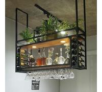 Ceiling Shelf Wine Rack - Wall-Mounted Storage for Bottles and Glasses, Space-Saving Design for Home Bar, Kitchen, or Dining Area