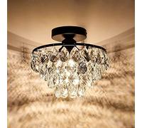 ceiling Small Crystal Black Semi Chandelier 10 Inch Flush Mount Close to Ceiling Light Fixture for Hallway Bedroom Bathroom Closet