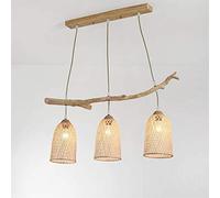 ceiling Southeast Asian Handmade Chandelier, Nordic Creative Weaving Pendant Lamp Single Head Wooden Hang Light Teahouse Dining Room Bar Cafe Farmhouse Kitchen Island Indoor Ceiling La
