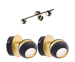 Ceiling Spot Light & 2X Matching Wall Lights - Black & Gold Adjustable Shade - Linear Spotlight Kitchen Island Dining Adjustable Set Kit