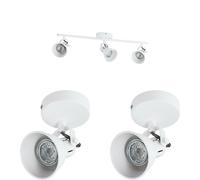 Loops Ceiling Spot Light & 2x Matching Wall Lights Matt White Adjustable Kitchen Lamp Loops White