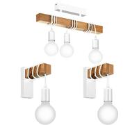 Ceiling Spot Light & 2x Matching Wall Lights White & Wood Trendy Hanging Lamp