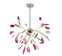 ceiling Sputnik Chandelier LED Firefly Pendant 20-Lights Ceiling Fixture Nordic Adjustable Height Hanging Lamp for Kitchen Island Living Room-Gold and Green Agate 16 Light