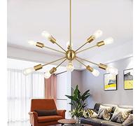 ceiling Sputnik Chandeliers 15-Light,Brushed Brass Pendant Lighting Industrial Vintage Mid Century Gold Ceiling Light Fixture Flush Mount Adjustable Height for Kitchen Dining Room Bedroom Mad