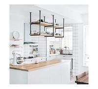 Ceiling Storage Shelf,Iron & Solid Wood Floating Ceiling Shelf Rack for Restaurant, 120x30x60CM Bar Storage Bracket, Stylish Hanging Shelves for Home & Commercial Use