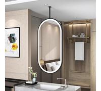 Ceiling Suspended Mirror with Lights - Wall Mounted LED Bathroom Mirror with Metal Frame and Boom - Oval Adjustable Brightness Smart Vanity Mirror for Home Hotel(40cmx60cm)