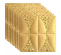 Ceiling Tiles Panels Coving PVC 3D Textured Panels Faux Embossed, Antique Decorative Ceiling Tiles Wallpaper 2.3×2.3 ft, Peel And Stick Home Interior DIY Wainscoting(Gold,10pcs)