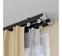 Ceiling Track For Curtains 70-600cm(2.3-19.7ft) Double Row Curtain Track With Silent Slides, Ceiling Mount Curtain Rails For Shower Bay Window RV(Black,6.9FT/210CM)