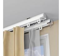 Ceiling Track For Curtains 70-600cm(2.3-19.7ft) Double Row Curtain Track With Silent Slides, Ceiling Mount Curtain Rails For Shower Bay Window RV(White,3.9FT/120CM)