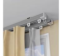 Ceiling Track For Curtains 70-600cm(2.3-19.7ft) Double Row Curtain Track With Silent Slides, Ceiling Mount Curtain Rails For Shower Bay Window RV(Gray,8.2FT/250CM)