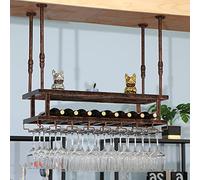 Ceiling Upside Down Wine Bottle Racks, 2 Tier Wine Shelf Wine Glass Holders, Hanging Retro Wine Bottle Storage Shelf, Kitchen Home Bar Goblet Stemware Racks (Size : 60x30cm)