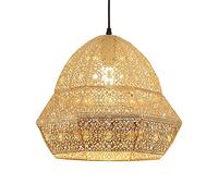 ceiling Vintage Turkish Chandelier Moroccan Etching Pendant Light Golden Iron Hollow Arabic Hanging Lamp Ceiling Lighting Fixture for Kitchen Island Restaurant Hallway Foyer Farmhouse