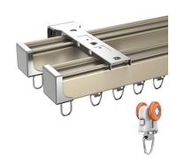 Ceiling & Wall Mount Curtain Tracks - Single/Double Slide Rail Set for Home Decor Includes All Install Fittings & Privacy Room Divider - Champagne Color