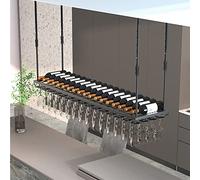Ceiling Wine Bottle Rack Support Black Floating Wine Glass & Bottle Shelf Kitchen Bar Decorative Wine Display Rack for Home & Restaurant