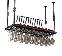 Ceiling Wine Glass Holder Easy-Mount Hanging Rack Adjustable Height Space-Saving Design for Bar & Kitchen Black/Gold Finish Perfect for Wine Lovers
