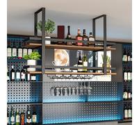 Ceiling Wine Rack 2-Tier Floating Metal Shelves Wall-Mounted s Holder for Wine ses Hanging Stemware Ideal for Bars & Cafés