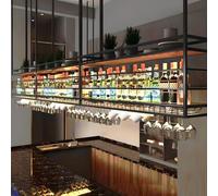 Ceiling Wine Rack, Metal Ceiling Wine Glass Rack, 2 Layer Hanging Wine Rack Display Wine Storage Holder Multifunctional, with Glass Holder for Home, Restaurant, Bar (BLACK, 160*30*50+40CM)