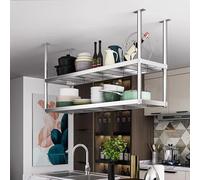 CeilingMounted Stainless Steel 2Tier Shelving Unit Floating Wall Storage for Kitchen Restaurant & Bar Decorative Plate Racks 100x35x80cm