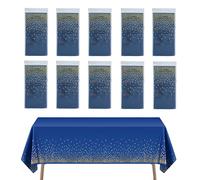CEILIWEN 10-Pack Navy Blue & Gold Disposable Party Tablecloths 274x137cm, Premium Paper Table Covers for Birthdays, Events, and Celebrations