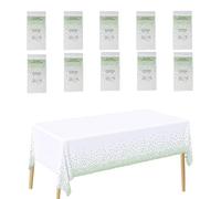 CEILIWEN 10 Pack Rectangular Plastic Tablecloths - White & Green Party Table Covers (274x137cm) - Green Polka Dots Tablecloth for Sage Green Party, Baby Shower, Wedding, Festive Events