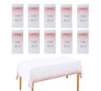 CEILIWEN 10-Pack White & Rose Gold Disposable Party Tablecloths 274x137cm, Elegant Table Covers for Birthdays, Events, and Celebrations