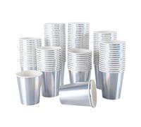 CEILIWEN 100 Pack 9oz Iridescent Holographic Rainbow Paper Cups - 250ml Shiny Metallic Silver Party Cups for Hot & Cold Drinks