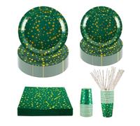 CEILIWEN 125PCS Green & Gold Stars Party Tableware Set - 9'' & 7'' Foil Paper Plates, Napkins, Cups & Straws - for Christmas, Birthday, Wedding, Graduation, New Year (Green & Gold Stars)