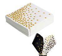 CEILIWEN 50PCS White & Gold Polka Dot Party Napkins, 33x33CM White with Gold Cocktail & Dinner Serviettes