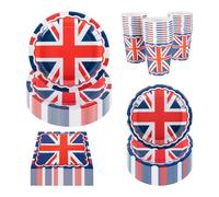 CEILIWEN British Union Jack Party Set for 30 Guests - 23cm & 18cm Paper Plates, Cups, Napkins - VE Day, Royal Jubilee, UK Sporting Events, GB Theme Tableware Supplies (British Party Set)
