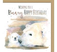 Ceinwen Campbell Polar Bear Parent and Cub Birthday Card, Hand Painted Watercolour Design, 15 x 15 cm, Textured