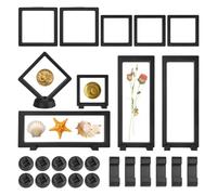 CEITIVE-S 10PCS 3D Floating Display Case Coin Holder, Transparent Floating Frame Display Holder Stands, Jewely Storage Boxes with 16 Sockets, Black Frame for Challenge Coins Jewellery Medallion Fossil