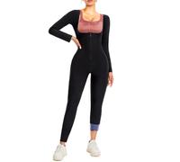 CEIUEO Sauna Suit for Women Full Body Waist Trainer for Belly Fat Sauna Jumpsuit Workout Sweat Suit, Black, Large