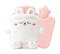 CEJAS 1 x Hot Water Bottle with Cat Cover - Safe & Durable Mini Plush - Perfect for Winter - for Women, Men & Kids (Pink)
